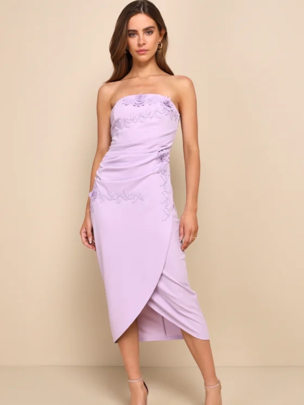 Lulu's Lavender Strapless Midi Dress